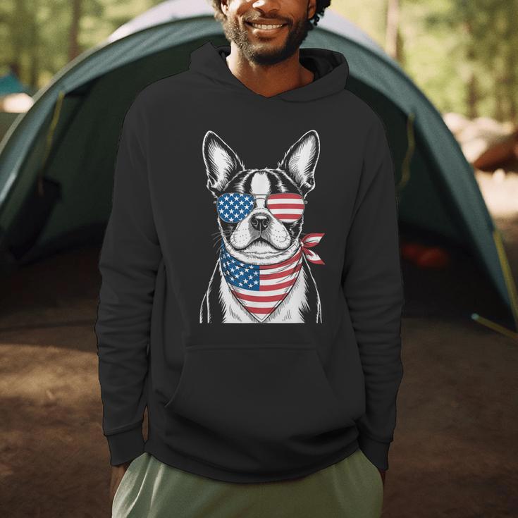 Boston Terrier USA Flag Sunglasses Patriotic 4th Of July Men Hoodie, novelty gifts, funny gifts