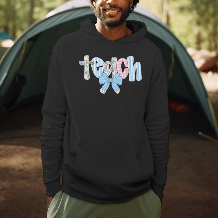 Coquette Bow Teach Teacher Happy First Day Back To School Men Hoodie, novelty gifts, funny gifts