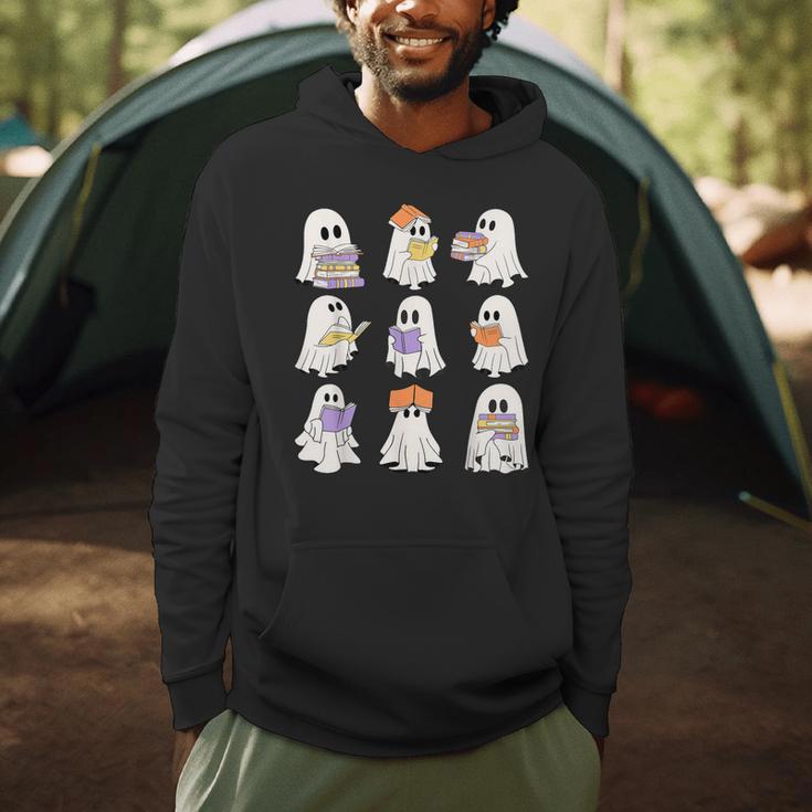 Cute Ghost Reading Books Teacher Halloween Reading Men Women Kids Men Hoodie, novelty gifts, funny gifts