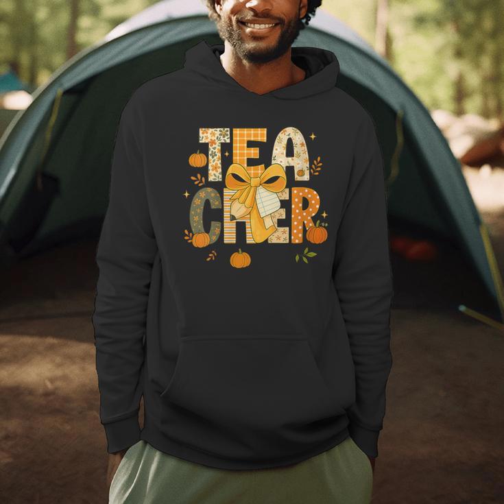 Fall Teacher Pumpkin Coquette Bow Autumn Classroom Men Hoodie, novelty gifts, funny gifts