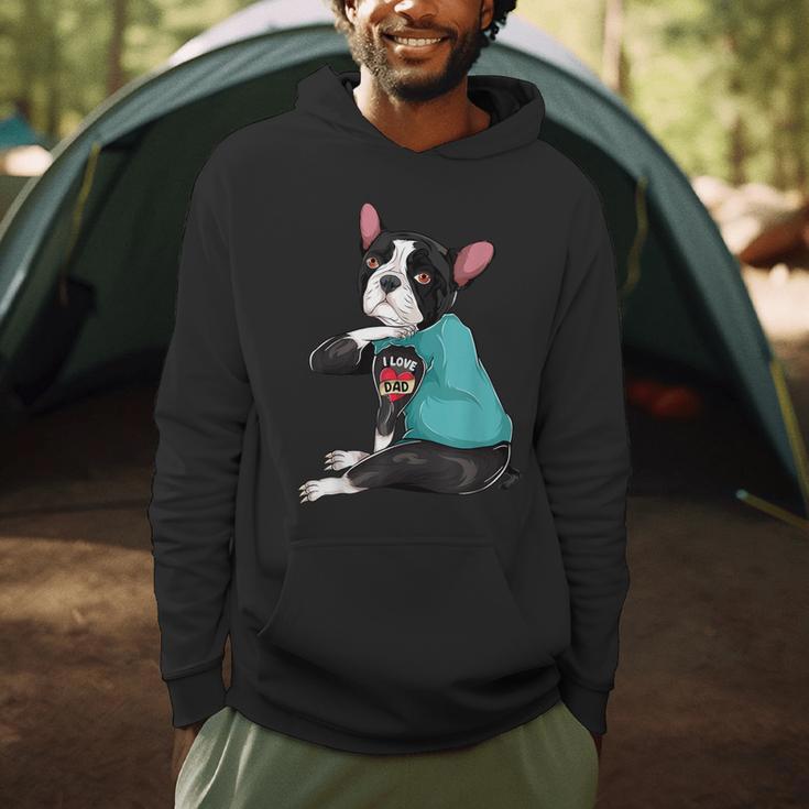 Father's Day Gift Dog Dad Boston Terrier i Love Dad Tattoo Men Hoodie, novelty gifts, funny gifts