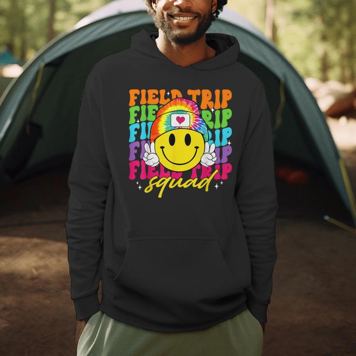 Field Trip Squad Groovy Field Day Smile Face Teacher Tie Dye Men Hoodie, novelty gifts, funny gifts
