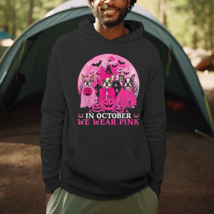 Ghost And Witch Boston Terrier Dog In October We Wear Pink Men Hoodie, novelty gifts, funny gifts