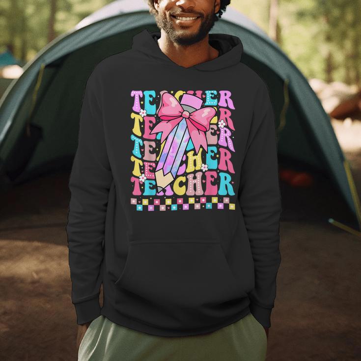 Groovy Teacher Cute Coquette Bow Flower Retro Back To School Men Hoodie, novelty gifts, funny gifts Groovy Teacher Cute Coquette Bow Flower Retro Back To School Men Hoodie, novelty gifts, funny gifts