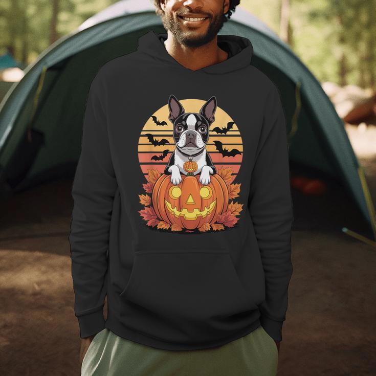 Halloween Retro Boston Terrier Men Hoodie, novelty gifts, funny gifts