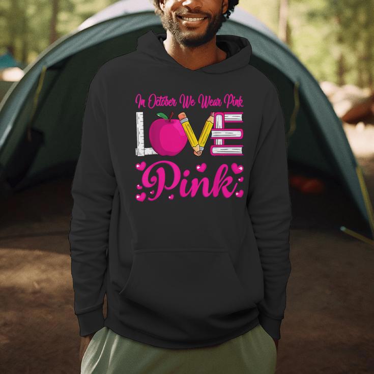 In October We Wear Pink Love Teacher Breast Cancer Awareness Men Hoodie, novelty gifts, funny gifts In October We Wear Pink Love Teacher Breast Cancer Awareness Men Hoodie, novelty gifts, funny gifts