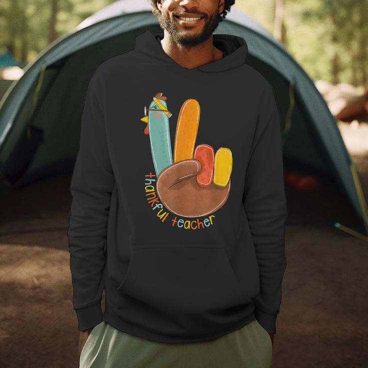 One Thankful Teacher Thanksgiving Turkey Peace Hand Sign Men Hoodie, novelty gifts, funny gifts One Thankful Teacher Thanksgiving Turkey Peace Hand Sign Men Hoodie, novelty gifts, funny gifts