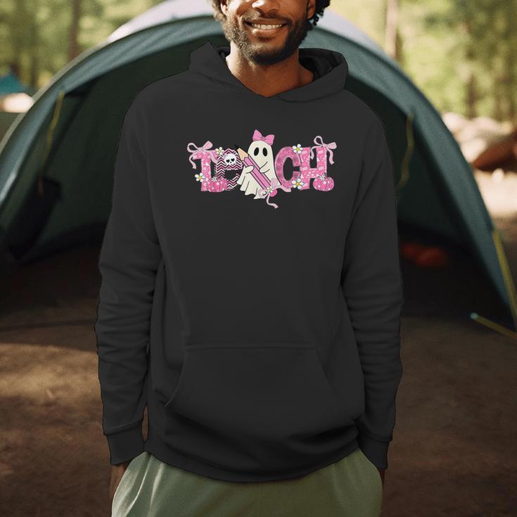 Pink Ghost Teach Halloween Teacher In Spooky Season Men Hoodie, novelty gifts, funny gifts Pink Ghost Teach Halloween Teacher In Spooky Season Men Hoodie, novelty gifts, funny gifts
