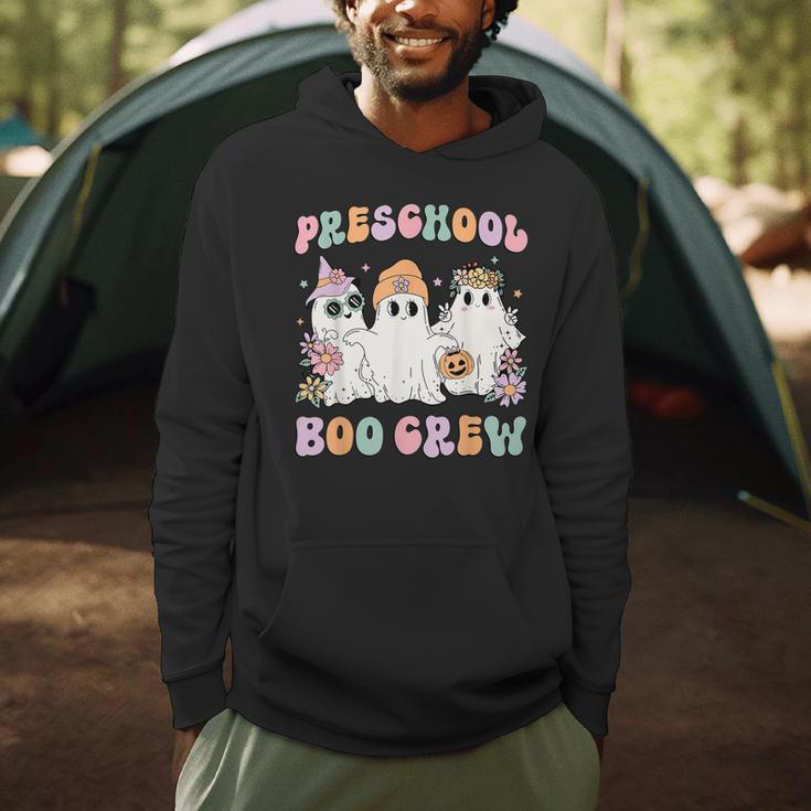 Preschool Boo Crew Groovy Halloween Floral Ghost Teacher Men Women Kids Men Hoodie, novelty gifts, funny gifts