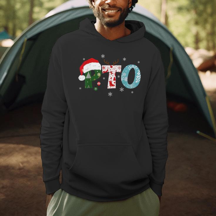 PTO Santa Hat Reindeer Parent Teacher Organization Christmas Men Hoodie, novelty gifts, funny gifts
