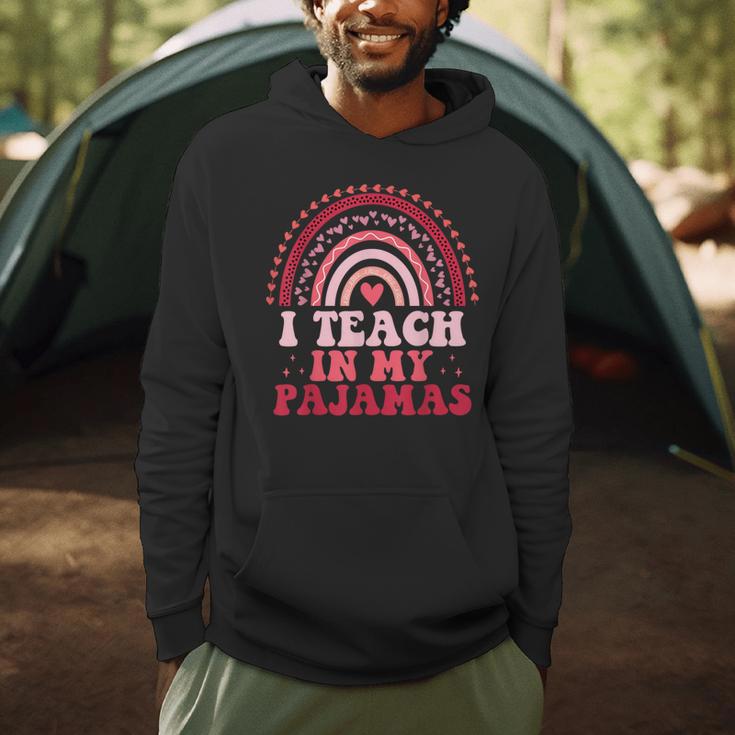 Rainbow Retro Homeschool Mom Teacher I Teach In My Pajamas Men Hoodie, novelty gifts, funny gifts