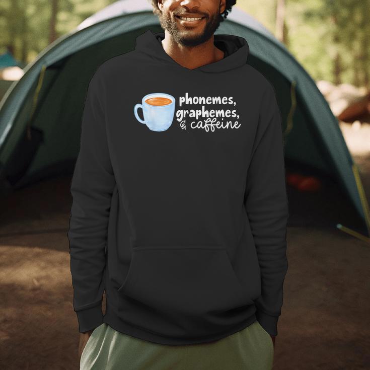 Reading Interventionist Specialist Teacher Phonemes Graphemes And Caffeine Reading Intervention -Adults Classic Fit Short Sleeve Men Hoodie, novelty gifts, funny gifts