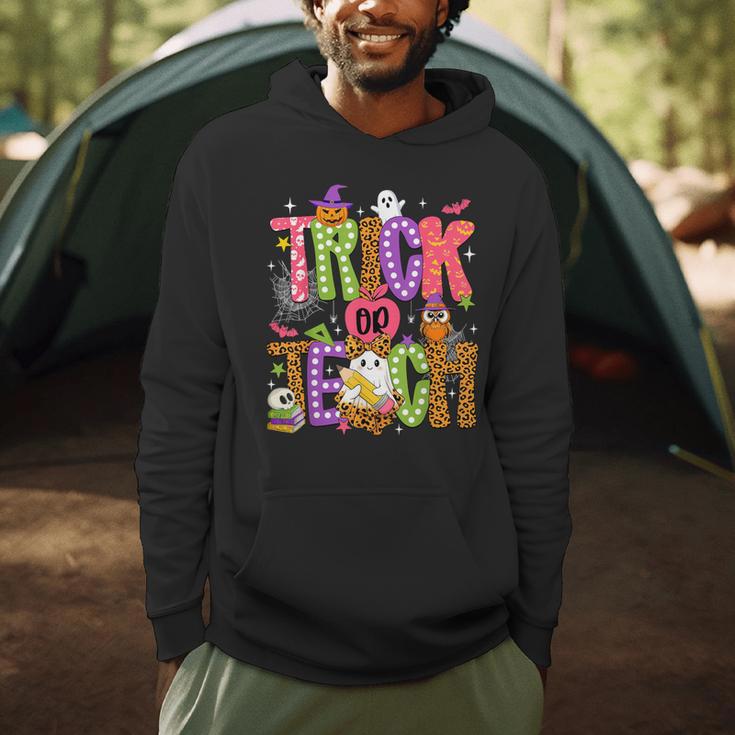Retro Trick Or Teach Leopard Ghost Halloween Spooky Teacher Men Hoodie, novelty gifts, funny gifts