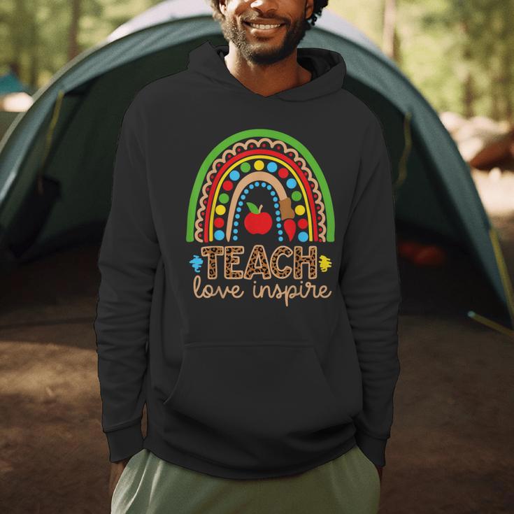 Teach Love Inspire Rainbow Leopard Cheetah Print Teacher Men Hoodie, novelty gifts, funny gifts