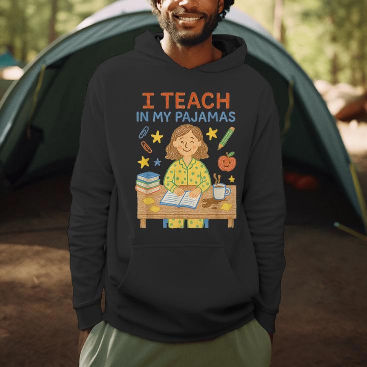 I Teach In My Pajamas Crayon Home School Teacher PJs Men Hoodie, novelty gifts, funny gifts