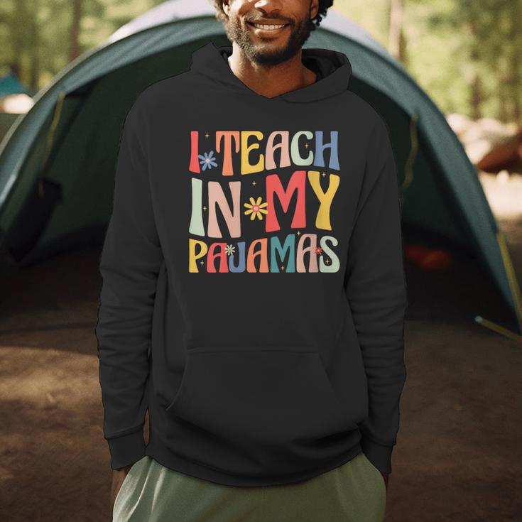 I Teach In My Pajamas Retro Groovy Teacher Humor Men Hoodie, novelty gifts, funny gifts