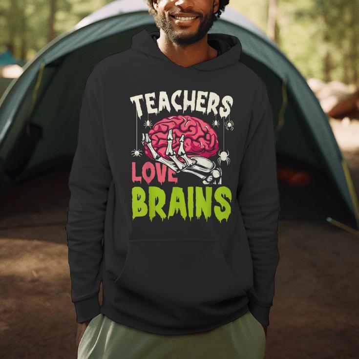 Teachers Love Brains Skeleton Halloween Teacher Funny Men Hoodie, novelty gifts, funny gifts