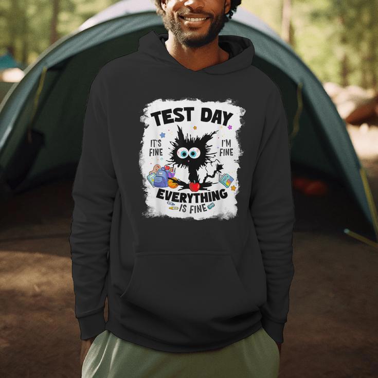 Test Day Stressed Cat Teacher Student Kids Testing Day Men Hoodie, novelty gifts, funny gifts