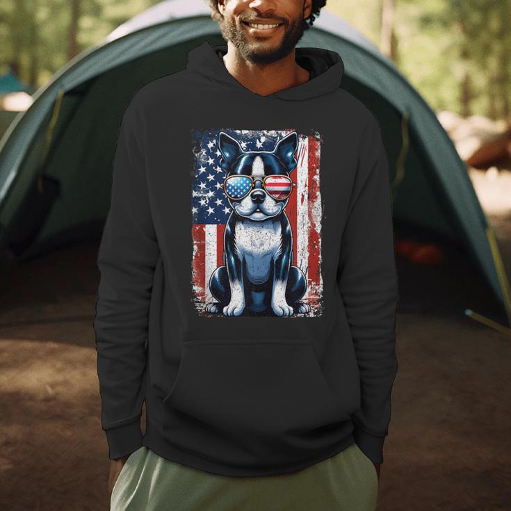 Vintage Boston Terrier Dog American USA US Flag Pets Lovers Men Hoodie, novelty gifts, funny gifts