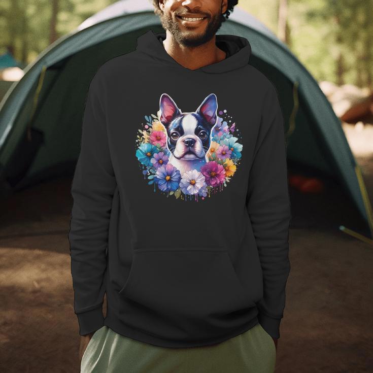Watercolor Floral Boston Terrier Mama Dog Lover Mother's Day Men Hoodie, novelty gifts, funny gifts