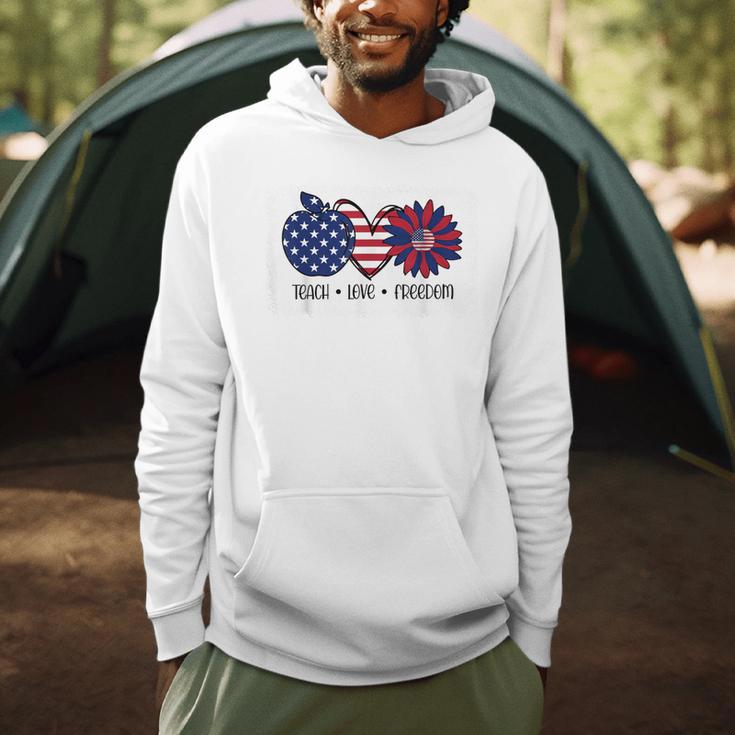 American Flag Teach Love Freedom Preschool Teacher 4th July Men Hoodie, novelty gifts, funny gifts