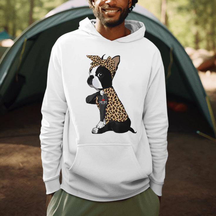 Boston Terrier Lover I Love Mom Tattoo Leopard Men Hoodie, novelty gifts, funny gifts