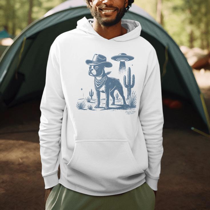 Boston Terrier UFO Cowboy Dog Dog Mom Dog Dad Alien Dog Men Hoodie, novelty gifts, funny gifts