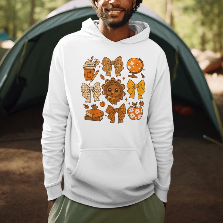 Coquette Teach Teacher Bows Thanksgiving Turkey Fall Autumn Men Hoodie, novelty gifts, funny gifts