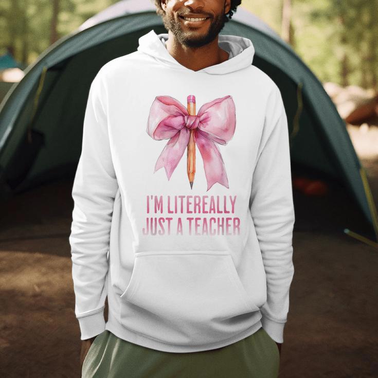 I'm Literally Just a Teacher Pencil Coquette Bow School Men Hoodie, novelty gifts, funny gifts I'm Literally Just a Teacher Pencil Coquette Bow School Men Hoodie, novelty gifts, funny gifts