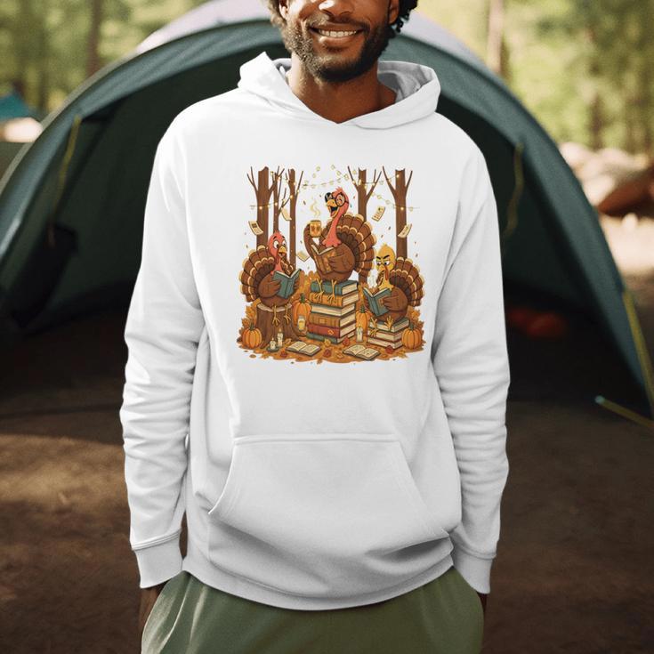 Librarian Turkey Reading Book Fall Thanksgiving Teacher Book Men Hoodie, novelty gifts, funny gifts