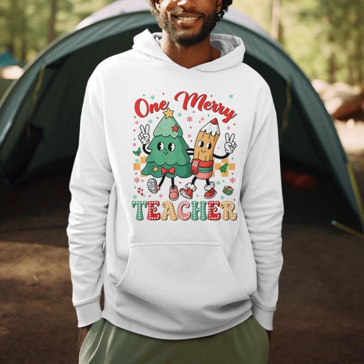 One Merry Teacher Groovy Christmas Tree Pjs Xmas Teacher Men Hoodie, novelty gifts, funny gifts One Merry Teacher Groovy Christmas Tree Pjs Xmas Teacher Men Hoodie, novelty gifts, funny gifts