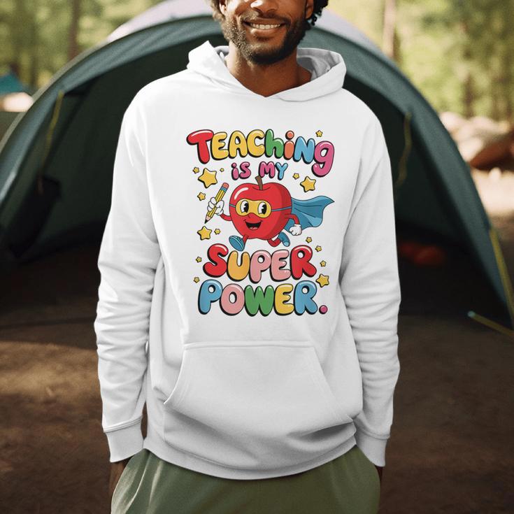 Retro Teaching Is My Superpower Apple Teacher Appreciation Men Hoodie, novelty gifts, funny gifts