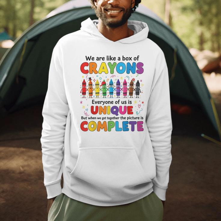 Teacher We Are Like a Box Of Crayons Back To School Men Hoodie, novelty gifts, funny gifts