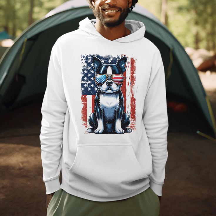 Vintage Boston Terrier Dog American US USA Flag Pets Dogs Men Hoodie, novelty gifts, funny gifts