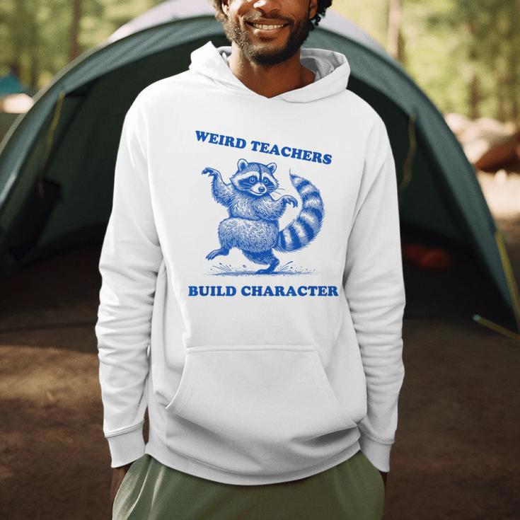 Weird Teachers Build Character Shirt Raccoon Dancing Men Hoodie, novelty gifts, funny gifts