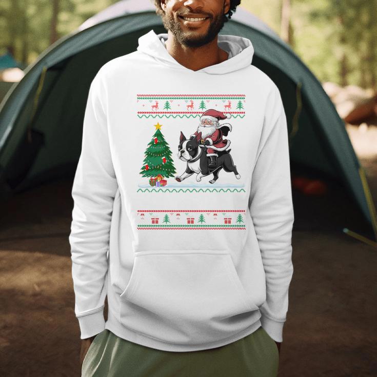 Xmas Tree Lighting Santa Riding Boston Terrier Christmas Men Hoodie, novelty gifts, funny gifts