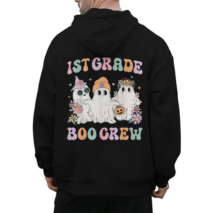 1st Grade Boo Crew Groovy Halloween Floral Ghost Kid Teacher Men's Hoodie Back Print
