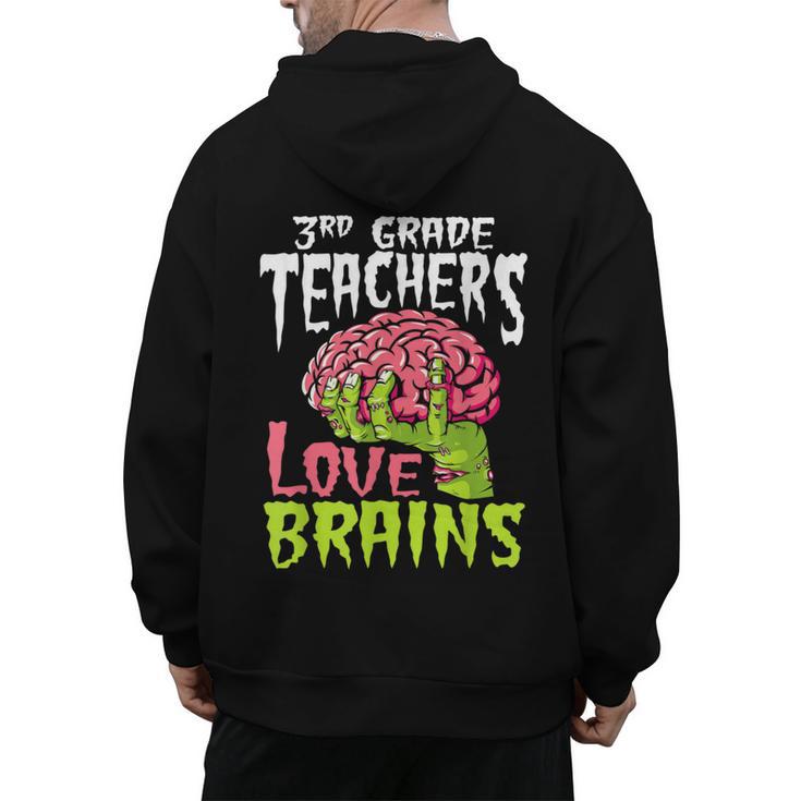 3rd Grade Teachers Love Brains Zombie Teacher Halloween Men's Hoodie Back Print