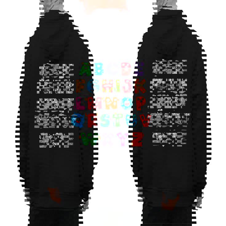 ABC Cute Monster Alphabet Halloween Teacher Costume Kids Men&#x27;s Hoodie Back Print