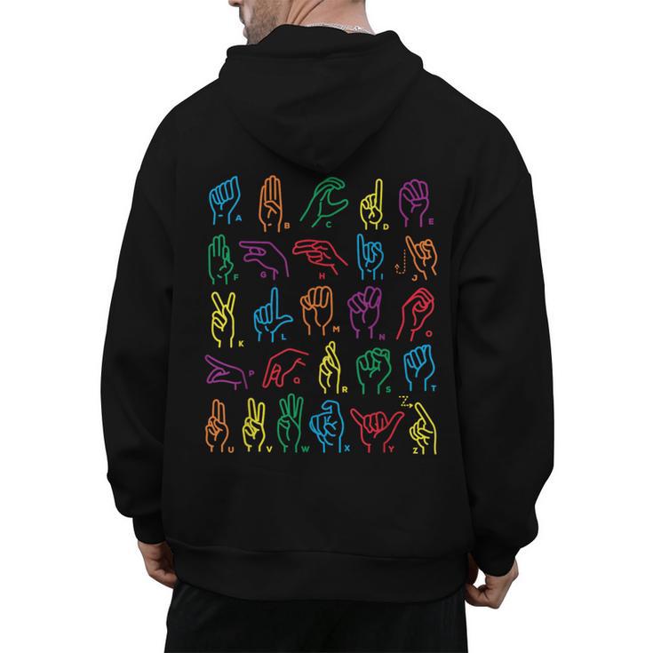 ABC Sign Language Chart Teacher Hand Letter Alphabet ASL Men's Hoodie Back Print