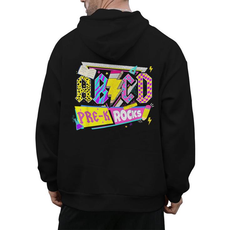 ABCD Pre-K Rocks Back To School PreK Kindergarten Teacher Men's Hoodie Back Print