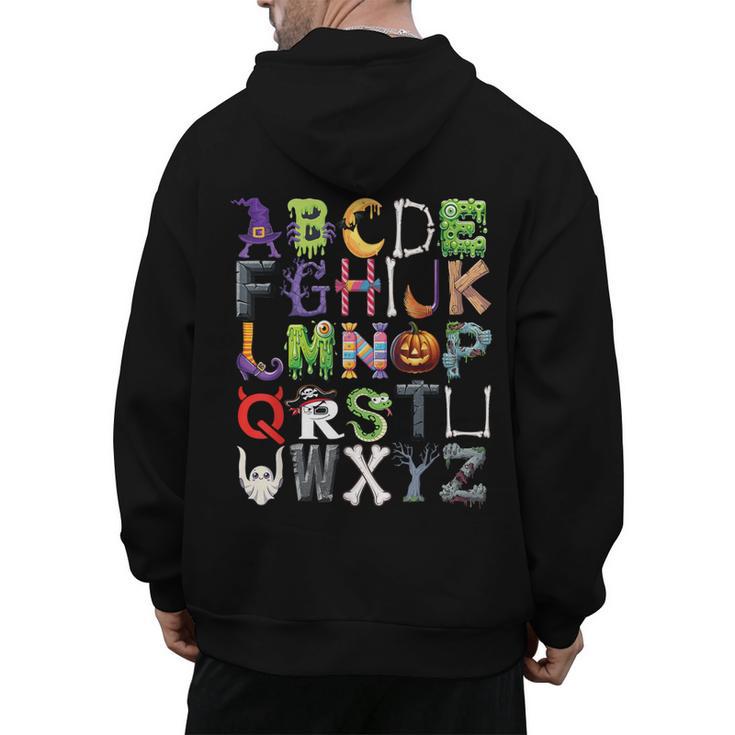 ABCs Alphabet Halloween Learning Kindergarten Teachers Men's Hoodie Back Print