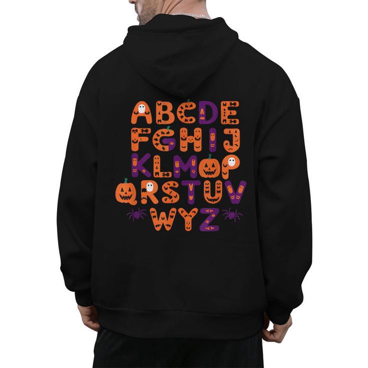 ABCs Learning Kindergarten Teacher Halloween Alphabet Men's Hoodie Back Print