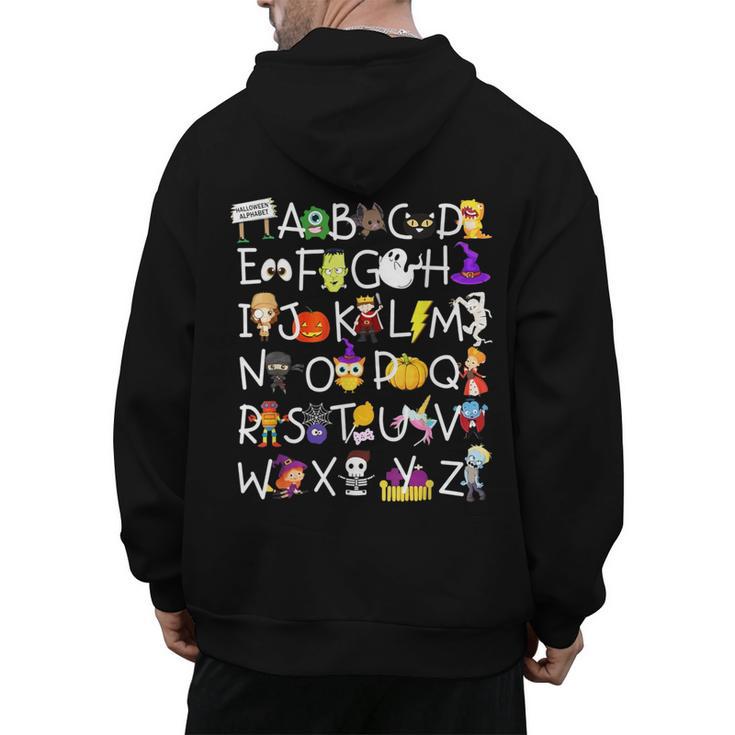 Alphabet ABCs Halloween Characters Kindergarten Teacher Kids Men's Hoodie Back Print