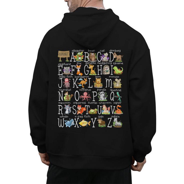 Alphabet Animals Back To School Pre-K Kindergarten Teacher Men's Hoodie Back Print