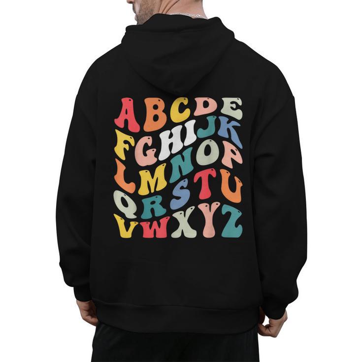 Alphabet Hi Back To School ABC Pre K Kindergarten Teacher Men's Hoodie Back Print
