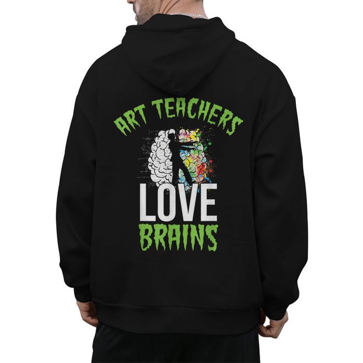 Art Teachers Love Brains Shirt Halloween Zombie Teaching Tee Men Women Kids Men's Hoodie Back Print