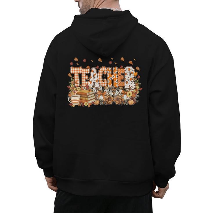 Autumn Pumpkin Thanksgiving Coffee Floral Teacher Fall Men's Hoodie Back Print