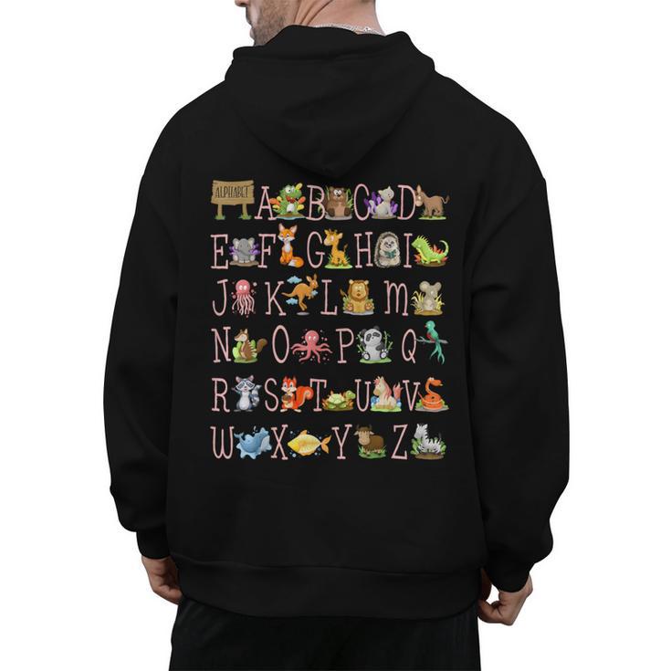 Back To School Kindergarten Teacher ABCs Animals Alphabet Men's Hoodie Back Print