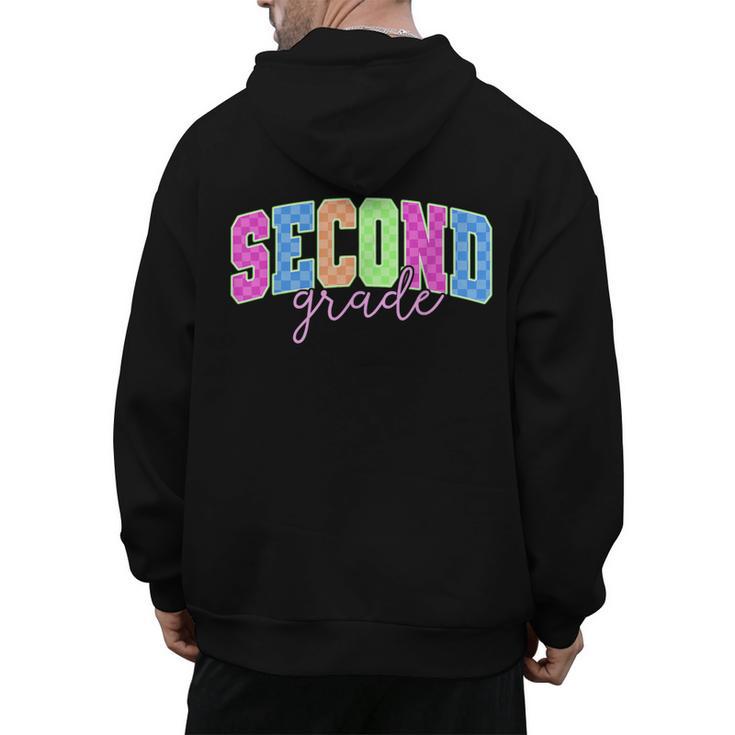 Back To School Neon Checkered Second Grade Colorful Teacher Men's Hoodie Back Print, trending gift Back To School Neon Checkered Second Grade Colorful Teacher Men's Hoodie Back Print, trending gift